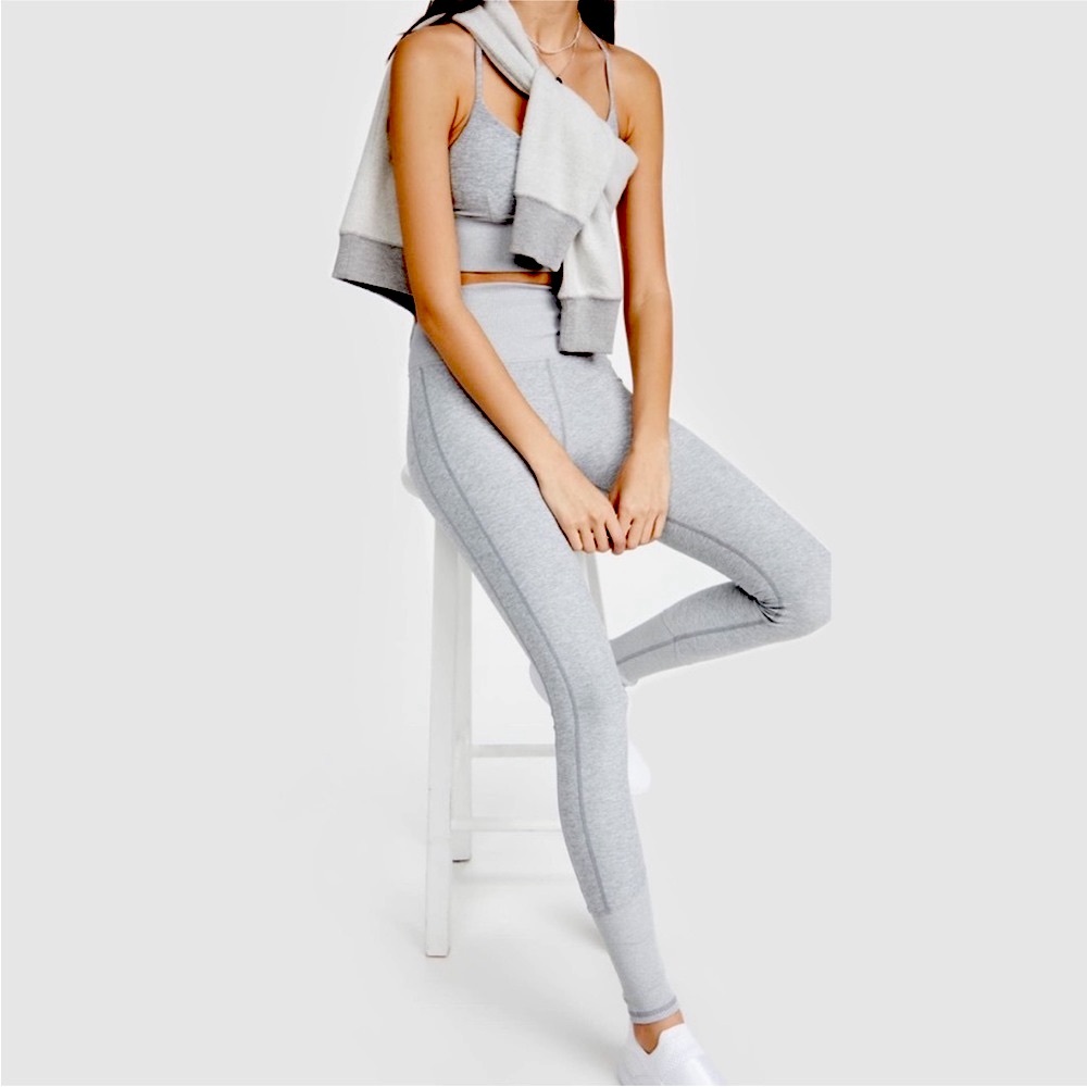 ALO Yoga Light Gray Seam-Detail High-Waist Leggings